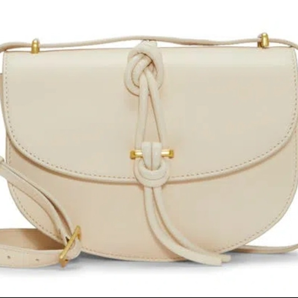 Cream Leather Crossbody Saddle Bag
